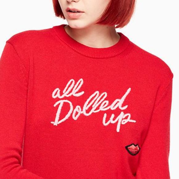 Kate Spade 'All Dolled Up' Embroidered Sweater Red